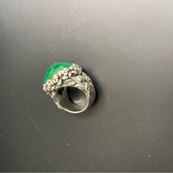 Sterling Silver Chunky Bezel set Faceted Green Onyx Floral 926 Stamped Ring - Picture 9 of 12